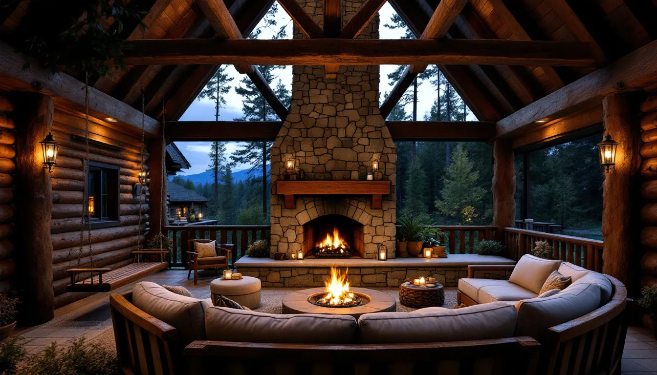 An outdoor space enhanced with a fireplace, perfect for gatherings.